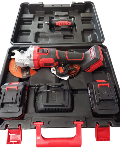 TEENO Cordless Angle Grinder 21V, No Load Speed 9800 RPM (Grinding/Cutting Disc diameter: 125 mm), incl. 2 x 3.0Ah Batteries,