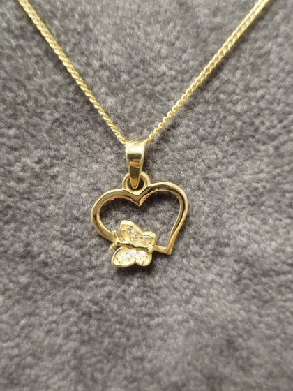 14ct Yellow Gold Heart & Butterfly Necklace