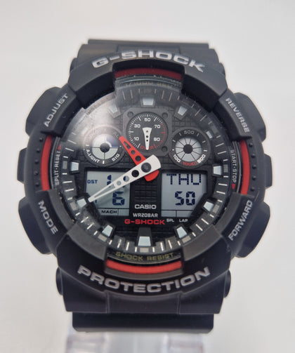 Casio G-Shock GA-100 Men's black and red shock proof digital time zone watch BOXED