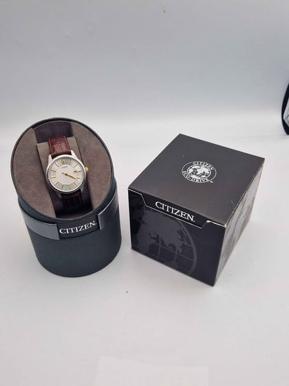 Citizen Men's Gold Plated Watch BA1054-55A – White Dial – Leather Strap – Boxed