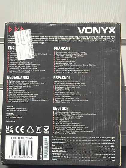 Vonyx VMM-F401 4 Channel Audio Mixer Console with USB MP3 Player, Phantom Power, Echo Effects, RCA Tape Input, Studio and Live Stage Mixing Desk for D