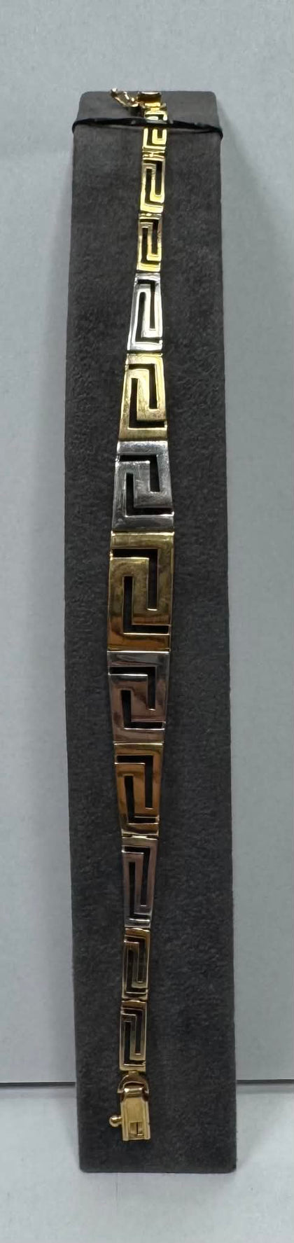 9.76g 14ct Two-tone Gold Greek Key Link Bracelet - Size: 7.5 Inches in Length, width 0.4mm-1cm - **Hallmarked**