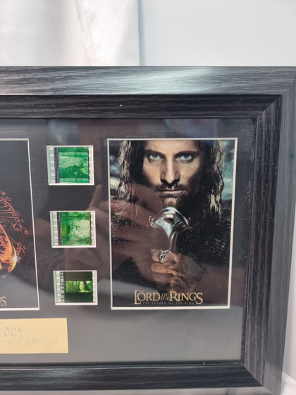 Lord of the rings framed memorabilia original film frame cut outs.