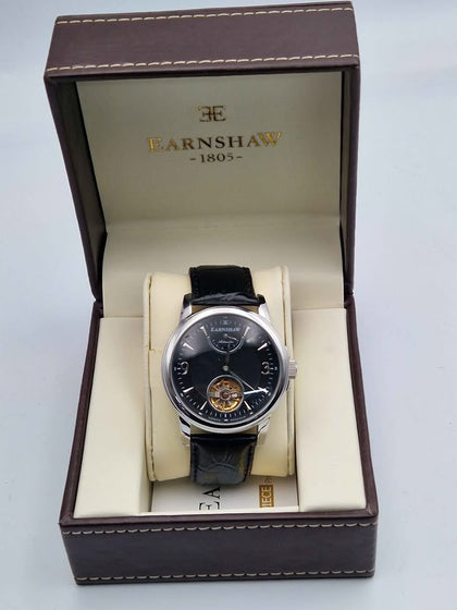 Thomas Earnshaw Longitude Heritage Black Men's Automatic Skeleton Watch – Black Dial – Leather Strap – Boxed