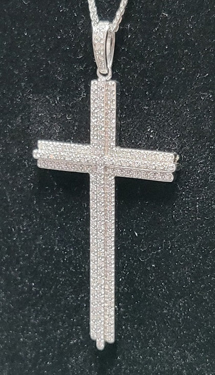 18CT - White gold Cross With Double Chain 9-18