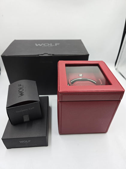 Wolf Cub Single Watch Winder with Glass Cover bordeaux
