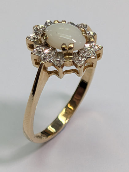 9ct Gold Diamond & Opal Ring - Size K 1/2