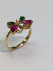 18ct Gold Red & Green Stone Butterfly Ring