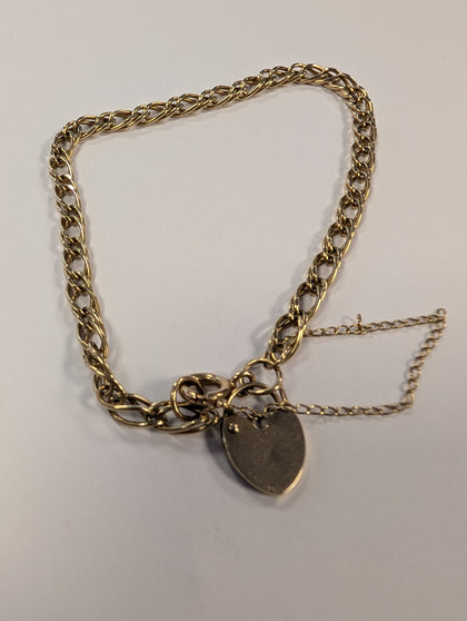 9ct Gold Bracelet With Safety Chain & Heart Lock