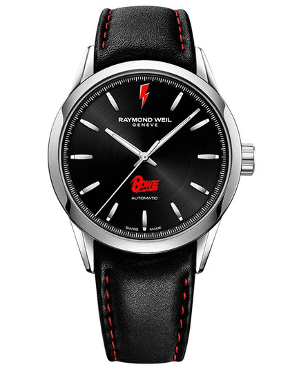 Raymond Weil Freelancer Men's Limited Edition David Bowie Automatic Black Dial Leather Strap Watch, 42mm