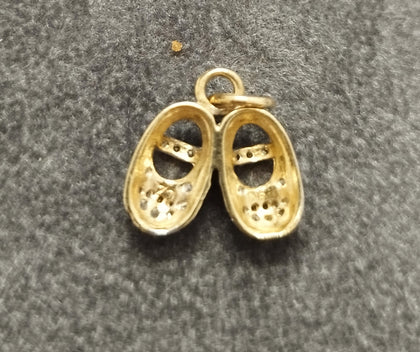 9ct Yellow & White Gold Pave Cubic Zirconia  'Baby's Shoes' Pendant