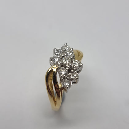 18ct Gold 0.60ct Diamond Crossover Style Cluster Head Ring - Size M (RRP £2800)