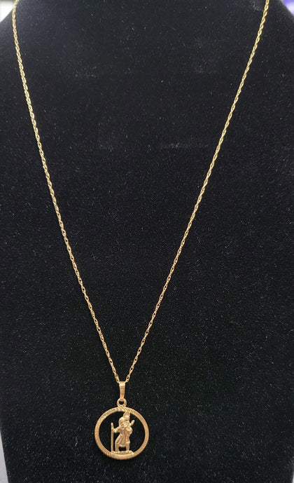 9ct Yellow Gold Double Link Necklace With ST Christopher Pendant - 18