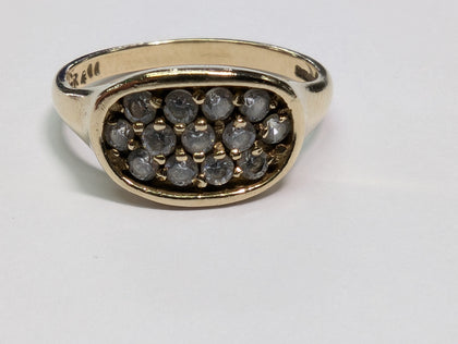 9CT GOLD RING WITH CLEAR CZ STONES SIZE N 1/2