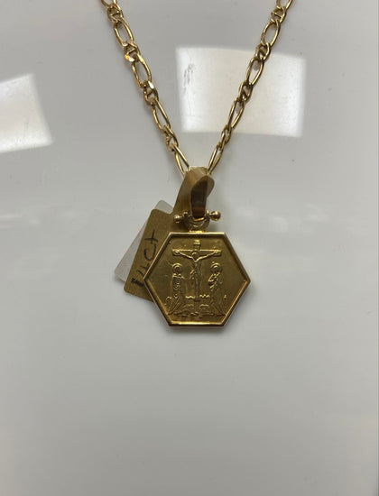 14ct Gold Fancy Link Chain and Hexagon Pendant 12.4g 20
