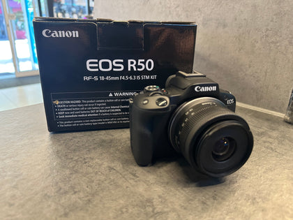 Canon EOS R50 Mirrorless Camera Black + RF-S 18-45mm F4.5-6.3 IS STM Lens