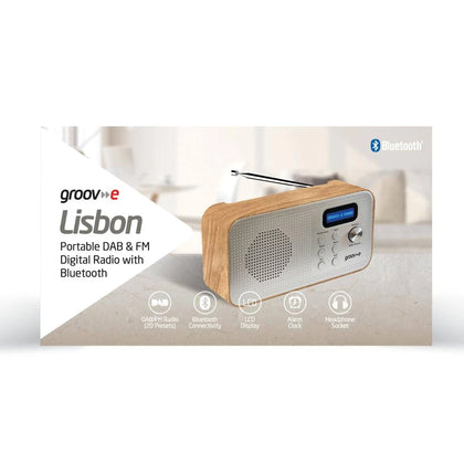 Groov-e Lisbon Portable DAB & FM Digital Radio - Portable Radio with Bluetooth Connectivity, LCD Display, Built-in Alarm Clock & Headphone Jack -