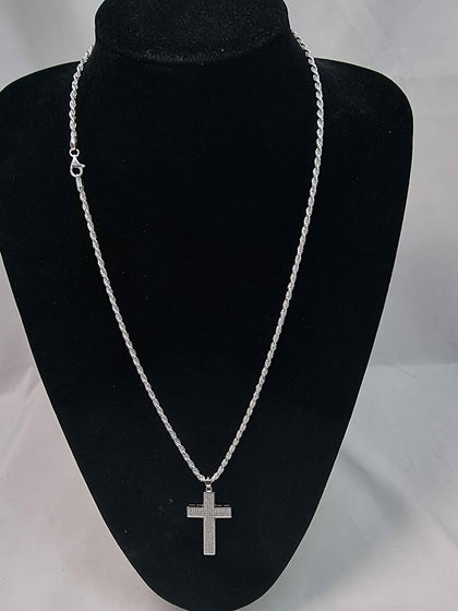 925 Sterling Silver Twist Rope Chain With Diamontè Cross - 24