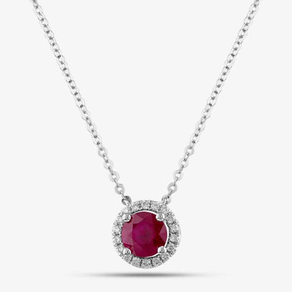 TJH Collection 18ct White Gold Brilliant Cut Ruby & Diamond Halo Necklace P39072GW18RB