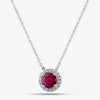 TJH Collection 18ct White Gold Brilliant Cut Ruby & Diamond Halo Necklace P39072GW18RB
