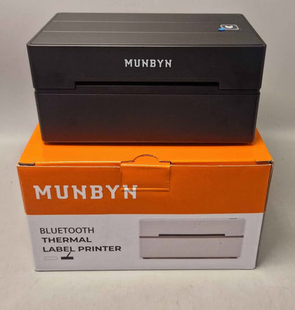 MUNBYN Thermal Shipping Label Printer with Bluetooth and USB Connectivity and box of labels, ready to go