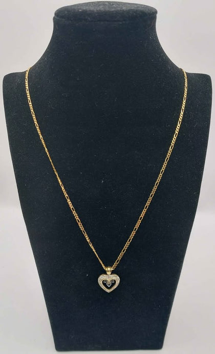 9ct 325 willow gold chain with mum hart pendant with white stones 7.0g Boxed 24