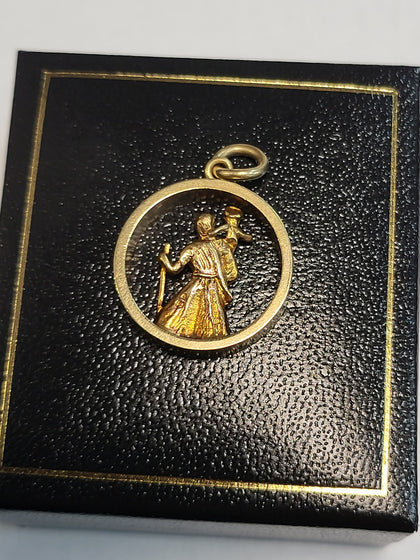 9ct Yellow Gold Round St Christopher Pendant - 4.55G - Hallmarked