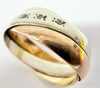 9ct three coloured tri ring with diamonds