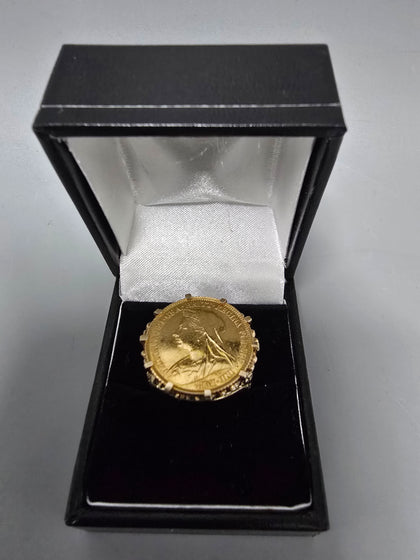 22ct Half Sovereign (1894) 916 4.0G/9ct Gold Ring 375 5.1G Size Q