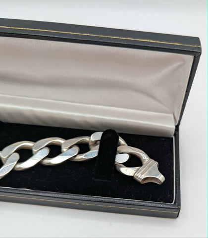 925 Hallmarked Silver, Heavy Thick Curbed Bracelet, 10