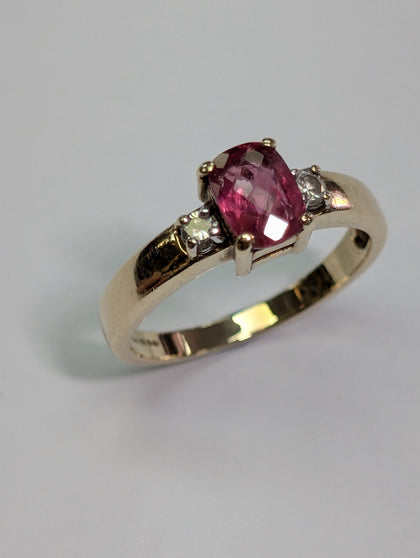 9ct Gold Diamond & Red Stone Ring