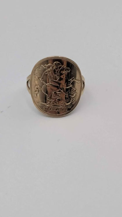 9ct Yellow Gold Men’s St. George Ring – Size T – 4.19 Grams – Sovereign Style