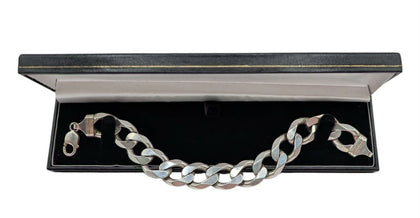 925 Hallmarked Silver, Heavy Thick Curbed Bracelet, 10