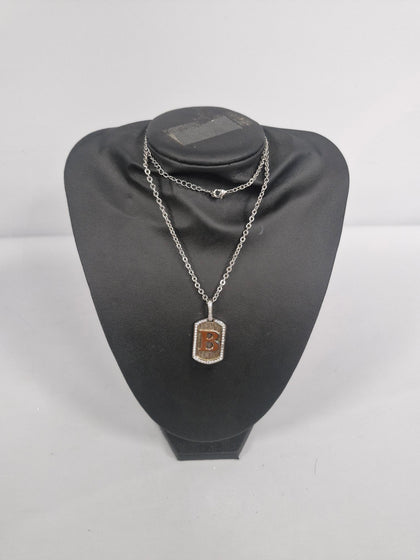Mens Iced Tag Pendant and Chain Initial B - Warren James