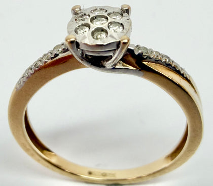 9ct yellow gold 0.10 diamond cluster ring size K