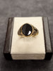 9ct Yellow Gold Oval Black Stone Gents Signet Ring - Size Q