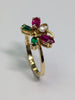 18ct Gold Red & Green Stone Butterfly Ring