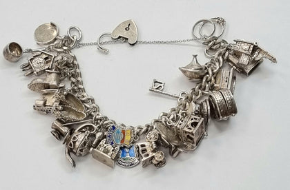 Vintage Silver Charm Bracelet + 30 Charms