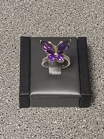 Purple Butterfly Silver Ring Size- L 1/2