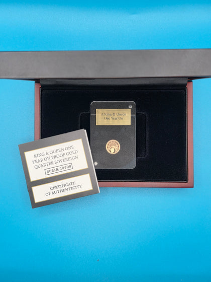 King & Queen One Year on Proof Gold Quarter Sovereign
