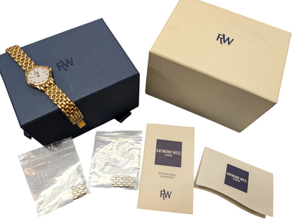 LADIES RAYMOND WEIL WATCH BOXED WITH BOOKLETS & EXTRA LINKS PRESTON STORE