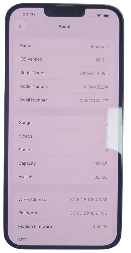 Apple iPhone 14 Plus - 84% - 128GB Midnight - Unlocked