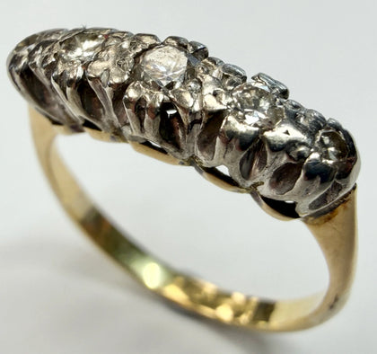 18ct Yellow Gold & Platinum 5 stone Diamond Ring size H 1/2