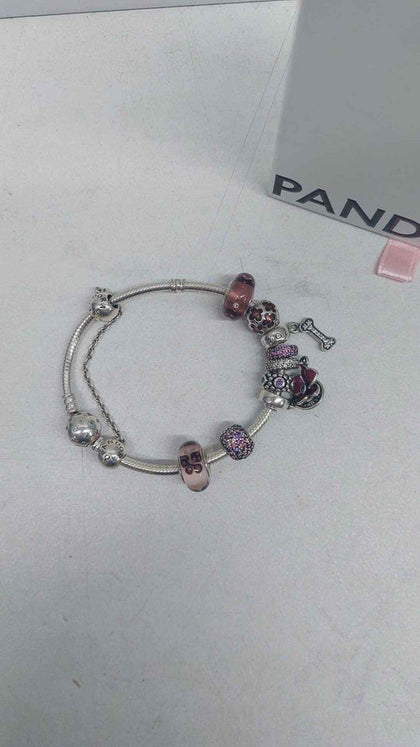 Pandora ALE 925 Sterling Silver Charm Bracelet With 9x Charms & Safety - 8