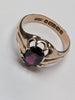 9CT GOLD RING  WITH LARGE RED STONE SIZE T PRESTON STORE