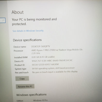 HP 755-G5, Ryzen 7 2700U, 8GB Ram, 256GB SSD, 15