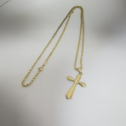 14K Gold Chain 585 Hallmarked 2.4g, 9k Pendant Cross 0.64g - 18