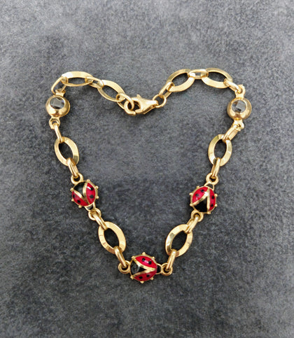 14ct Yellow Gold & Enamel Ladybug Chain Bracelet -6