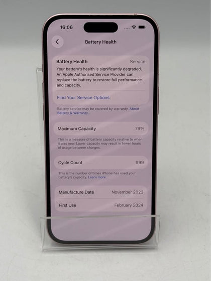 Apple IPhone 15, 128GB, Pink, Unlocked, 79% Battery Capacity, Unboxed