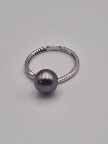 9ct White Gold Pearl Solitaire Ring - Size O - 2.33 Grams